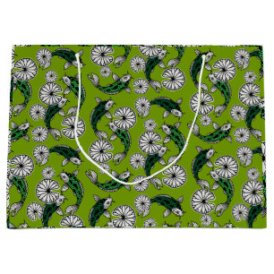 Japanese Indigo Green Carp Folk Pattern Large Gift Bag