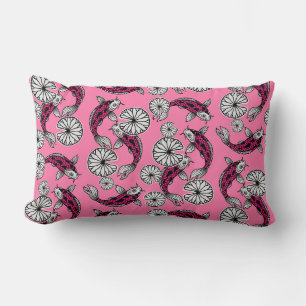 Japanese Indigo Pink Carp Folk Pattern Lumbar Pillow