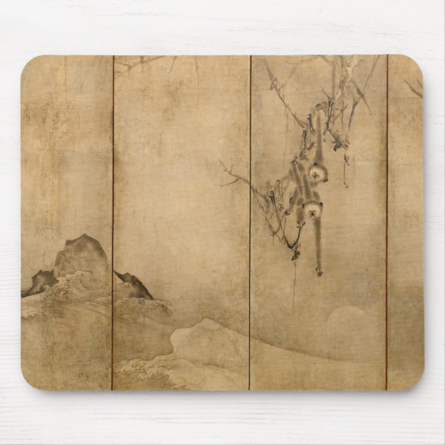 Japanese Ink on paper Gibbons Primates & Landscape Mouse Pad (Front)