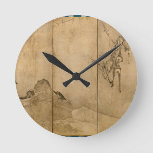 Japanese Ink on paper Gibbons Primates & Landscape Round Clock