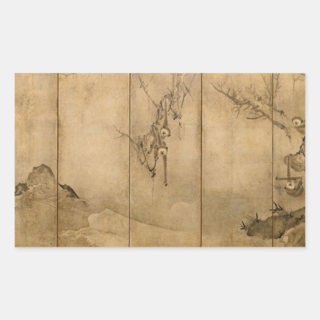 Japanese Ink on paper Gibbons Primates & Landscape Sticker (Front)