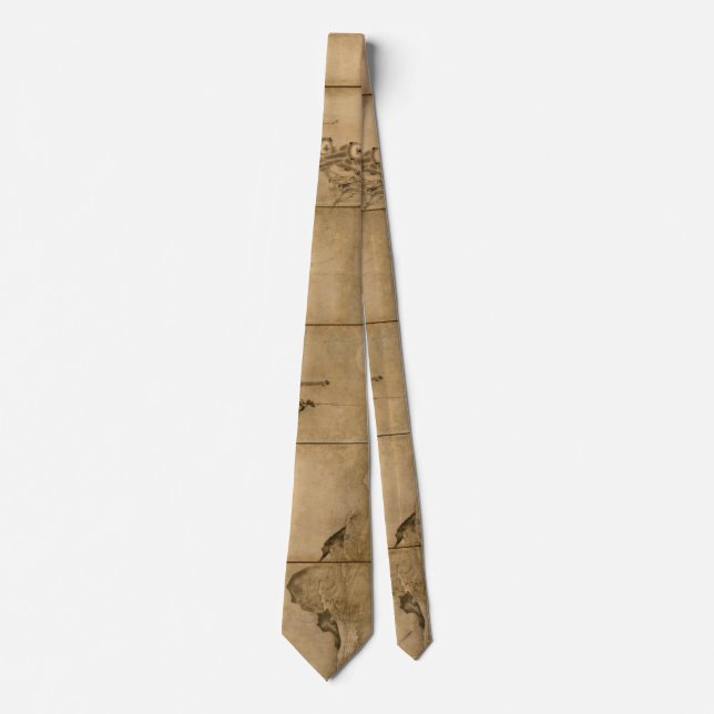 Japanese Ink on paper Gibbons Primates & Landscape Tie (Front)