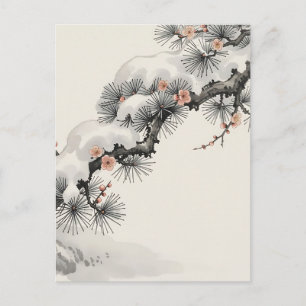 Japanese Ink Pine Plum Blossom Winter  Postcard