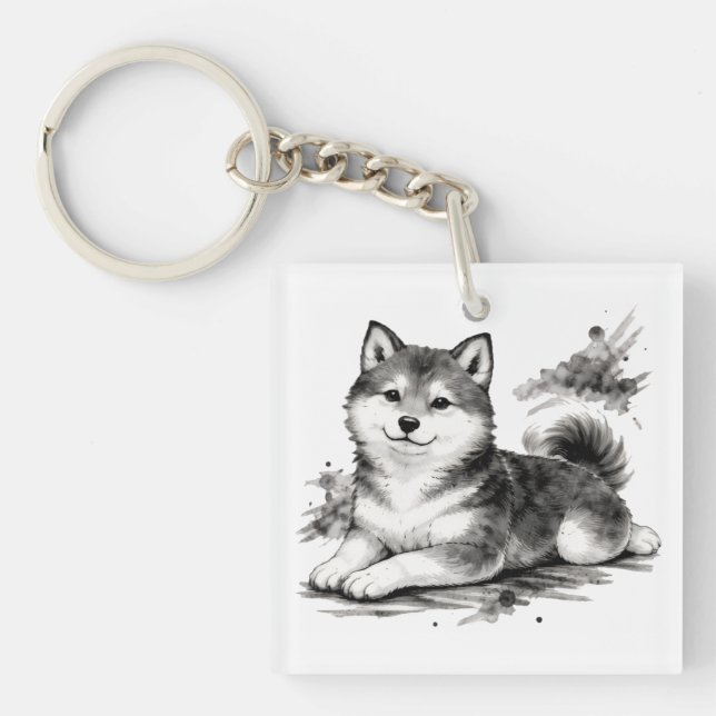 【Japanese Ink Puppy Acrylic Keychain】 Keychain (Front)