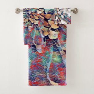 Japanese Inspired Flower Sketch Abstract  Bath Towel Set