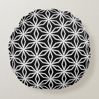 Japanese-Inspired Geometric Black and White Round Pillow