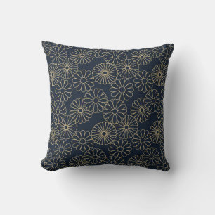 Japanese inspired Kimono pattern indigo and tan Throw Pillow
