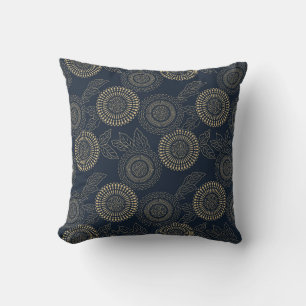 Japanese inspired Kimono pattern indigo and tan    Throw Pillow
