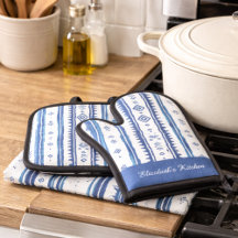 Japanese-Inspired Kitchen Linens, Blue and White