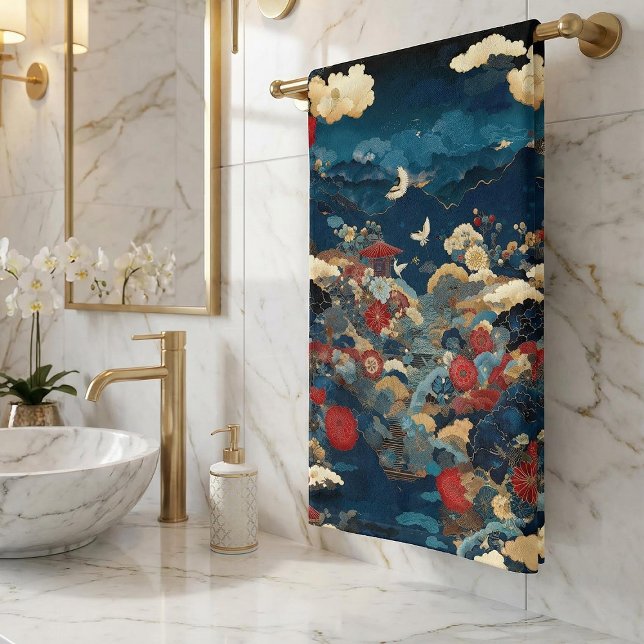 Japanese Inspired Luxury Floral Art Bath Hand Towel (Creator Uploaded)
