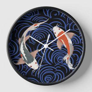 Japanese-inspired orange and white koi clock
