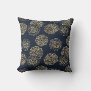 Japanese inspired pattern indigo & tan design 6 throw pillow