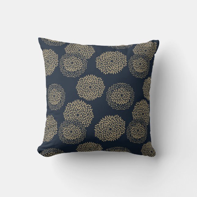 Japanese inspired pattern indigo & tan design 6 throw pillow (Front)
