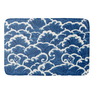 Japanese-Inspired Seamless Ocean Wave Pattern Bath Mat