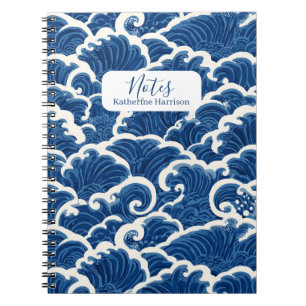 Japanese-Inspired Seamless Ocean Wave Pattern Notebook