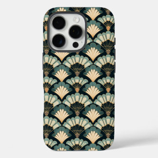 Japanese-inspired Teal & Beige Fan iPhone 16 Pro Case