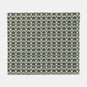 Japanese-inspired Teal & Beige Fan Fleece Blanket