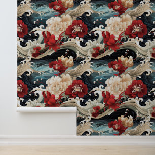 Japanese-Inspired Wave Pattern Wallpaper
