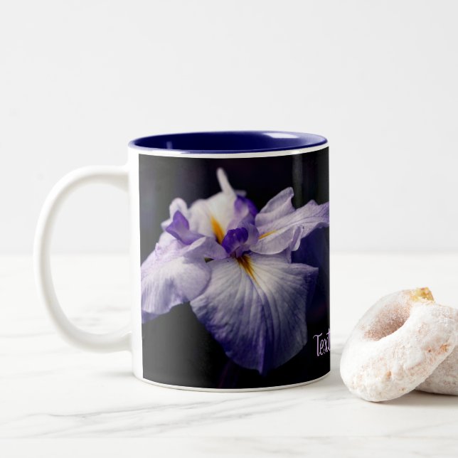 Japanese Iris Beauty Flower Personalized Two-Tone Coffee Mug (With Donut)