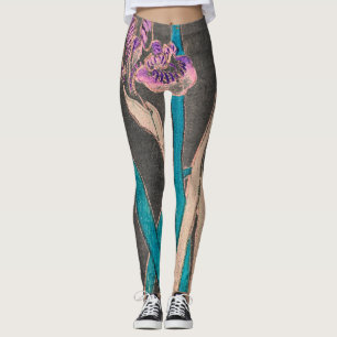 JAPANESE IRIS IN BLACK PRINTED Leggings