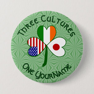 Japanese Irish American Flags Shamrock Your Name 3 Inch Round Button
