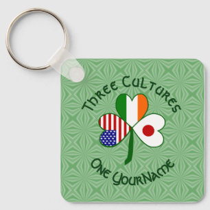 Japanese Irish American Flags Shamrock Your Name Keychain