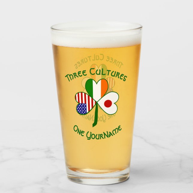 Japanese Irish American Shamrock Flag Personalized Glass (Front Filled)