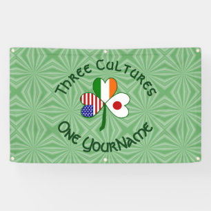 Japanese Irish USA Flags Shamrock Personalized  Banner