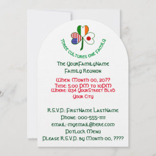 Japanese Irish USA Shamrock Family Reunion Invitation
