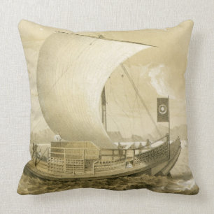Japanese Junk, pub. by Sarony & Co., c.1856 (litho Throw Pillow
