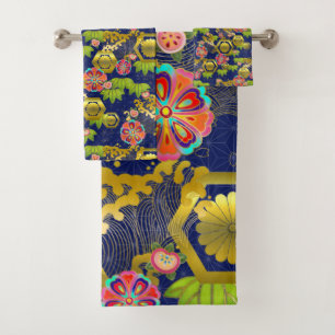 Japanese jurokugiku pattern bath towel set