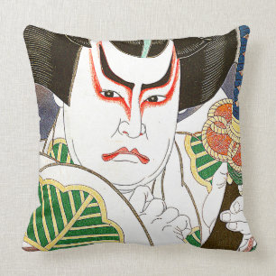 Japanese Kabuki Actor Art by Natori Shunsen 名取 Throw Pillow