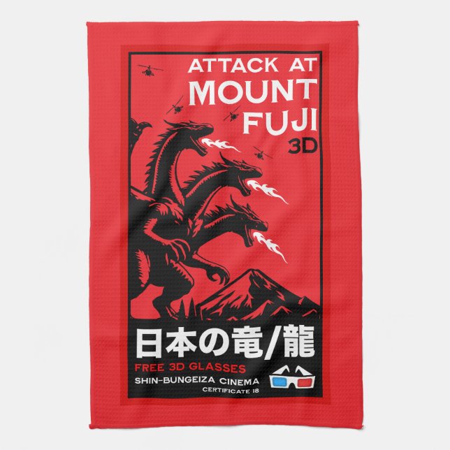 Japanese Kaiju Attack At Mount Fiji Kitchen Towel (Vertical)