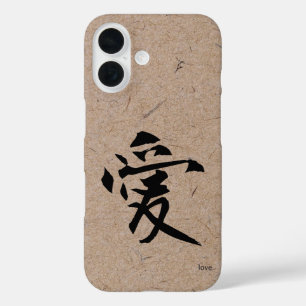 Japanese Kanji for Love on Brown Washi Paper iPhone 16 Case