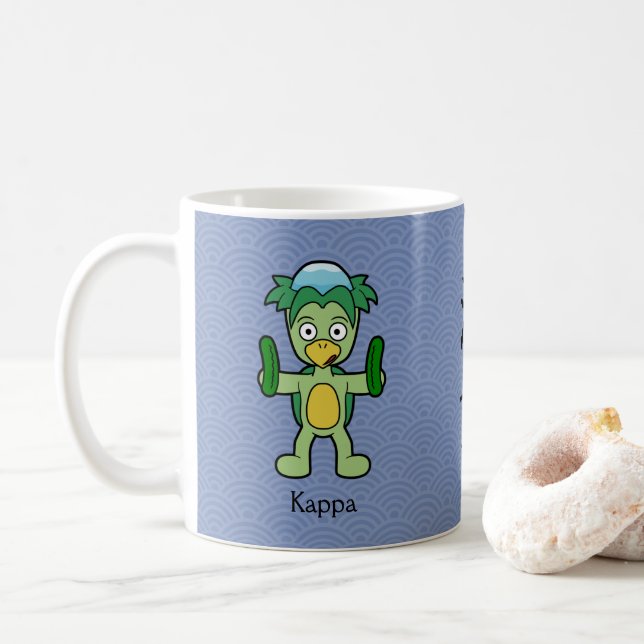 Japanese Kappa Imp: Cartoon Yokai Coffee Mug (With Donut)