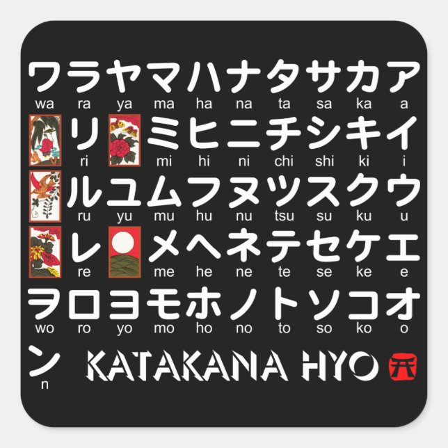 Japanese Katakana Table (Hanafuda) Square Sticker (Front)