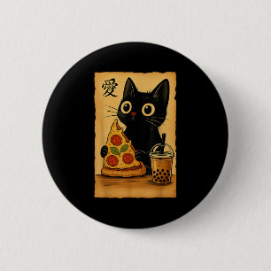 Japanese Kawaii Anime Cat Pizza A Tea Cat Eating P 2 Inch Round Button