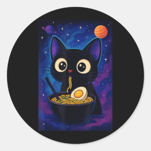 Japanese Kawaii Anime Cat Ramen Graphic Funny Men  Classic Round Sticker