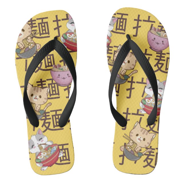 Japanese Kawaii Anime Cat Ramen Noodles Flip Flops (Footbed)