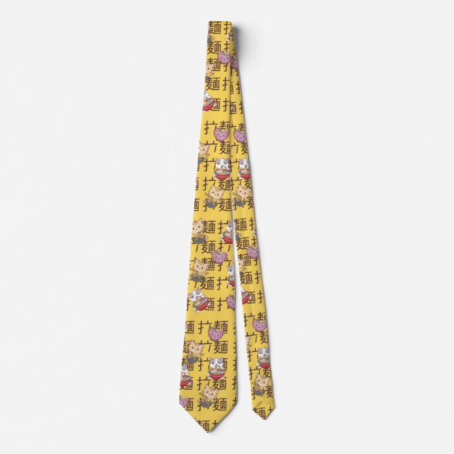 Japanese Kawaii Anime Cat Ramen Noodles Tie (Front)