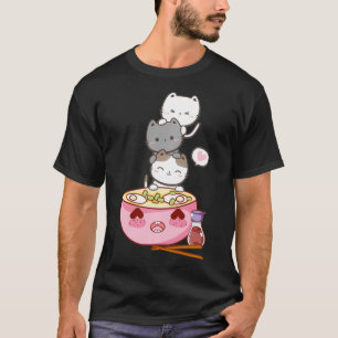 Japanese Kawaii Anime Kittens Ramen Noodle Soup  C T-Shirt
