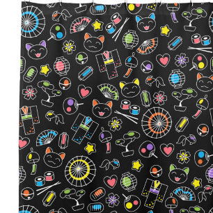 Japanese Kawaii Culture Doodles on Black