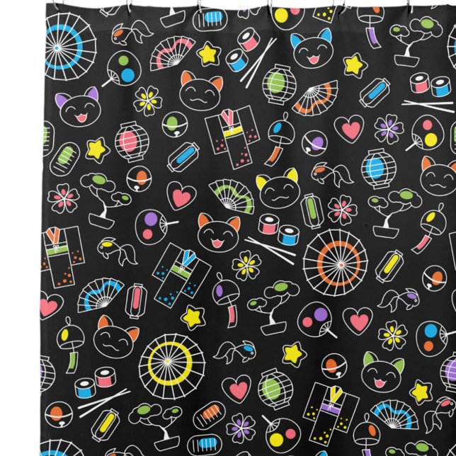 Japanese Kawaii Culture Doodles on Black (Creator Uploaded)