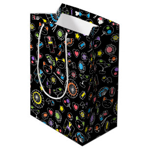 Japanese Kawaii Culture Doodles on Black Medium Gift Bag