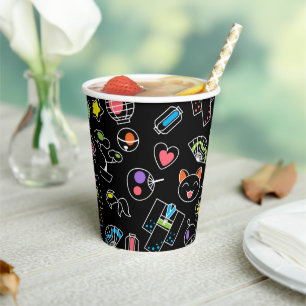 Japanese Kawaii Culture Doodles on Black Paper Cups