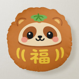 Japanese Kawaii daruma tanuki Round Pillow