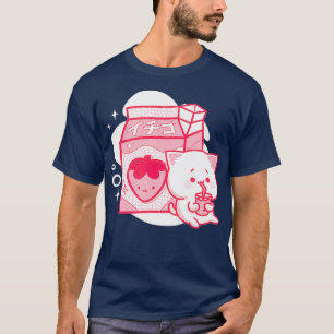 Japanese Kawaii Strawberry Milk Shake Cat T-Shirt