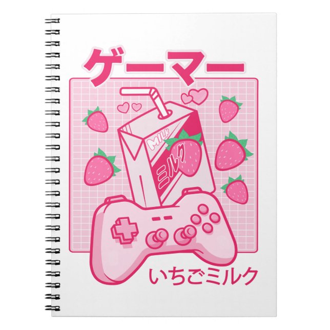 Japanese Kawaii Strawberry Milk Shirt Funny Milk Notebook (Front)
