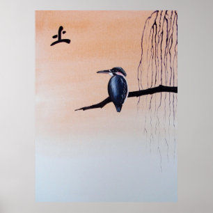 Japanese Kawasemi Kingfisher Feng Shui Earth Poster