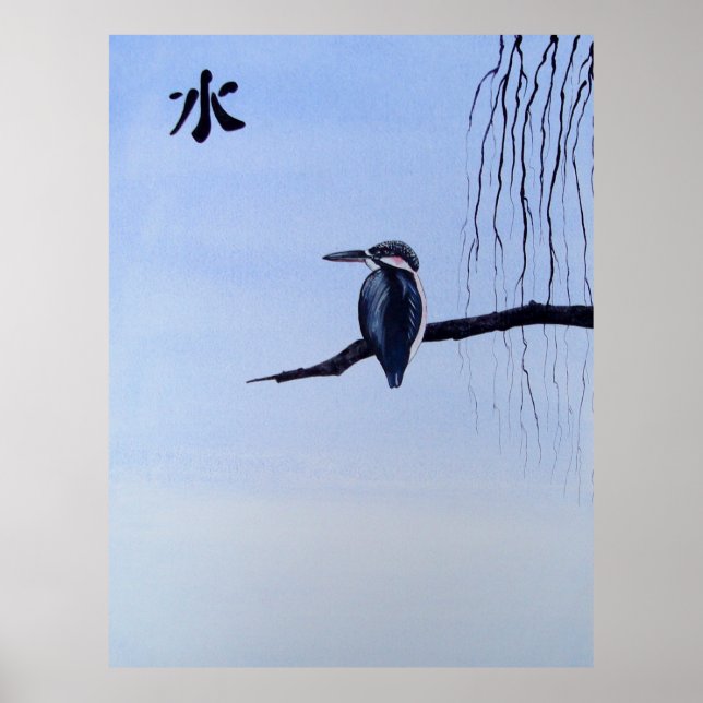 Japanese Kawasemi Kingfisher Feng Shui Water Poster (Front)